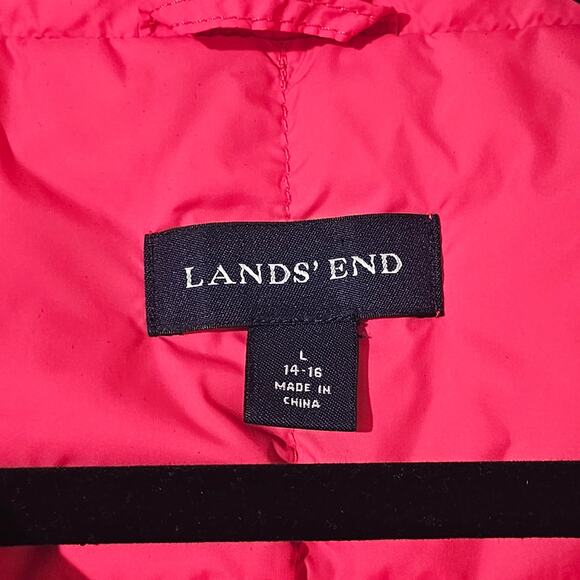Lands' End Girl's Puffer Vest Size Large Pink Snap Up with Pockets Goose Down - Picture 3 of 8